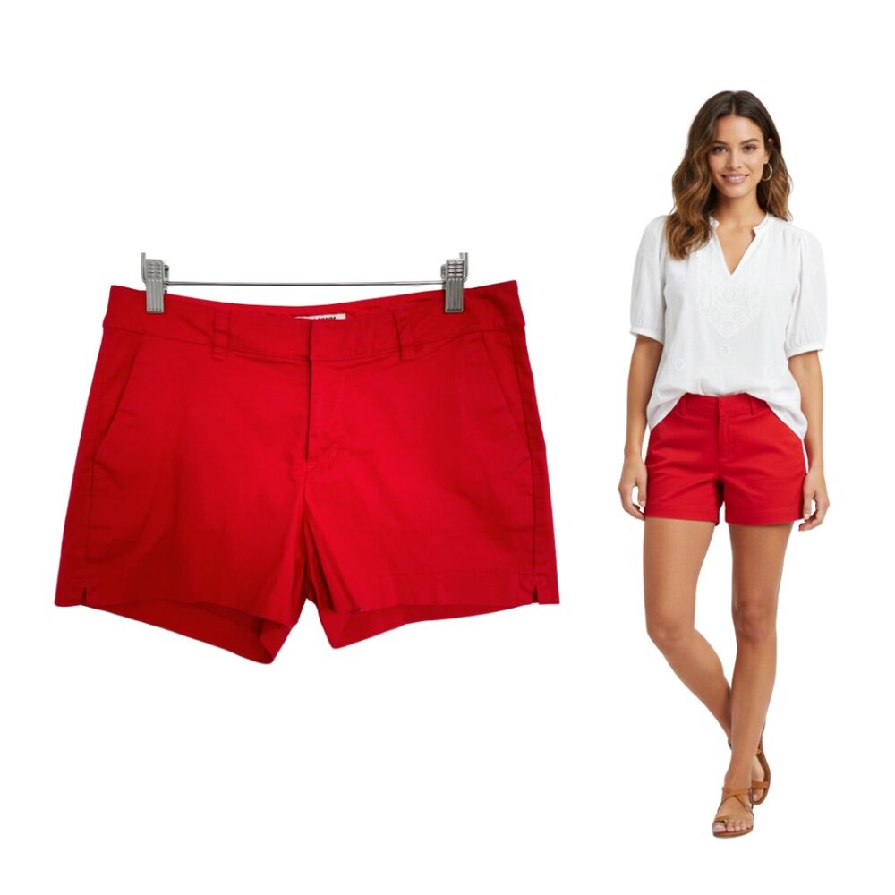 Old Navy Shorts Women 4 Red Chino Khakis Casual Preppy Cotton Crimson